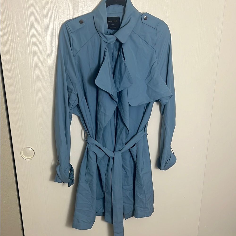 Lightweight Blue Ruffle Trench Coat